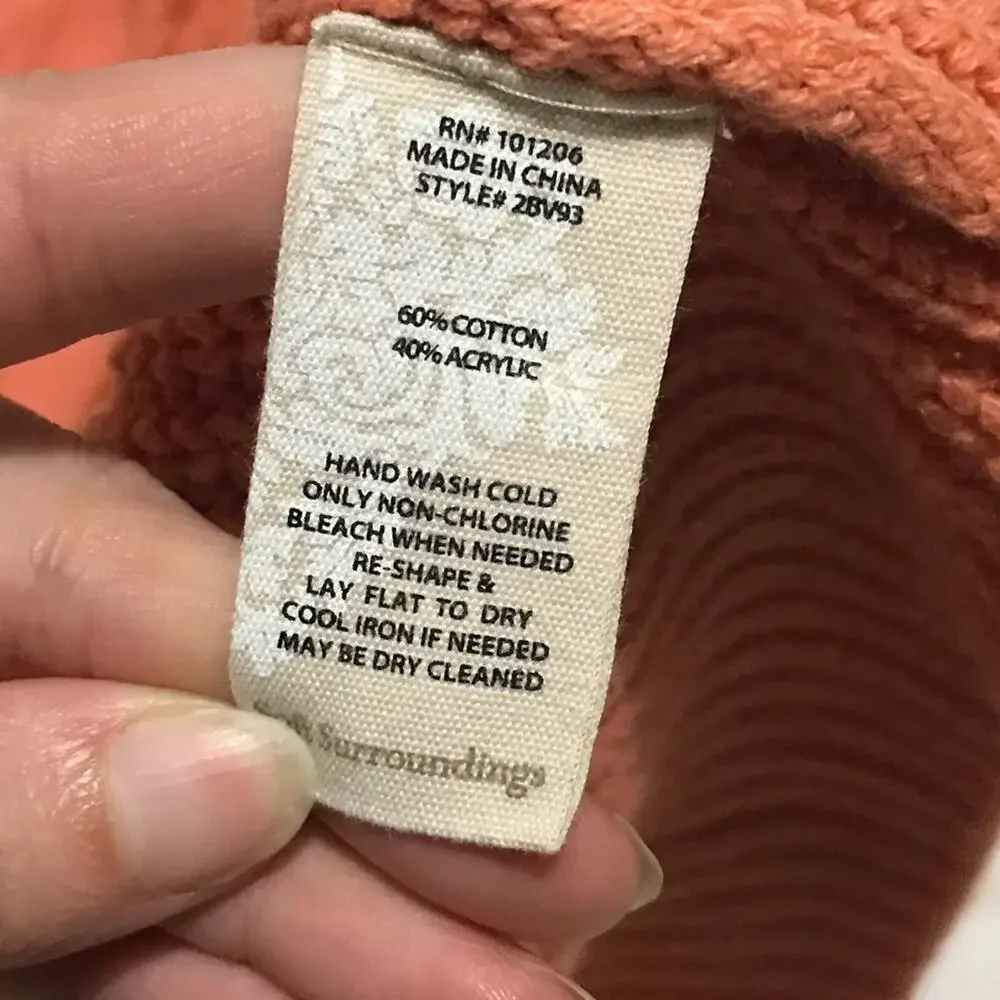 Soft Surroundings Long Line Tunic‎ Knit Sweater Peach Pockets Cotton Size Small